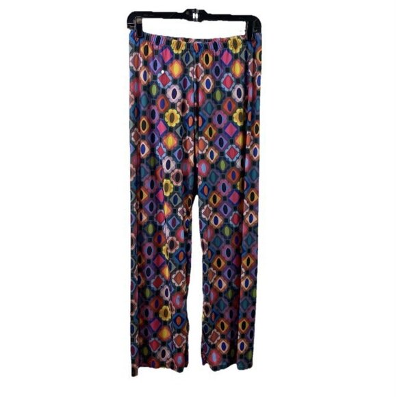 Lesley Evers Womens Pants Cropped Straight Leg Floral Colorful Hippie Artsy Sz M - Picture 2 of 9